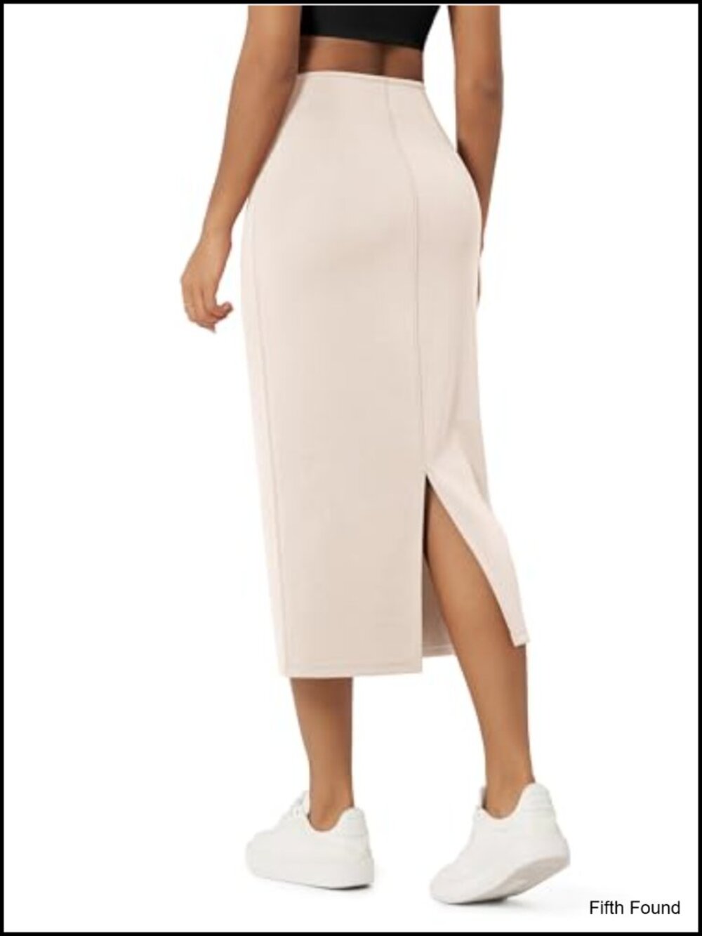 Modal Soft Midi Skirt High Waist Back Slit Pencil Work Skirt Pockets